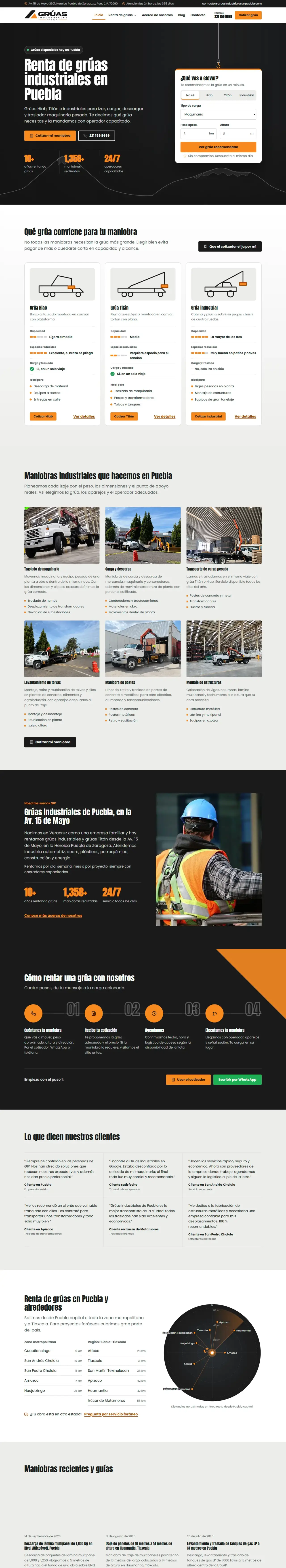 Página web de Grúas Industriales de Puebla hecha por Geitec