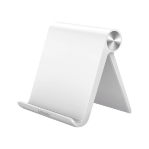 Soporte de Escritorio para Tablet /  Ajustable de 0° a 100° / Goma Antiarañazos / Antideslizante / Amplia Compatibilidad con dispositivos de 4» a 13» / Plegable / ABS / Color Blanco