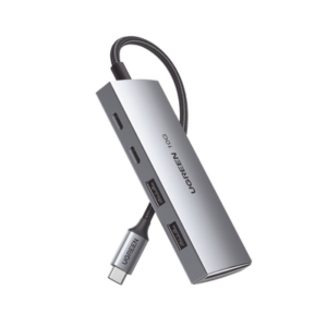 HUB USB-C 3.2 4 en 1 | 2 Puertos USB-C 3.2 (10 Gbps) | 2 Puertos USB-A 3.2 (10 Gbps) | Admite OTG | Compatible con MacBook, Chormebook, iMac, iPad Pro, iOS, Windows, Mac OS, Android | Carcasa de Aluminio | Nylon Trenzado.