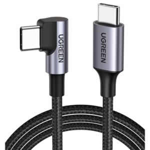 Cable USB-C a USB-C | 1 Metro | Conector con Ángulo Recto de 90° | Carga Rápida de hasta 60W | 480 Mbps | PD3.0 | QC4.0/3.0/2.0 | FPC | AFC | Protección Integrada| Caja de Aluminio | Nylon Trenzado | Color Negro