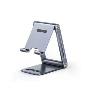 Soporte para Teléfono Celular de Aluminio / Angulo Ajustable / Amplia Compatibilidad con dispositivos de 4.7» a 7.9» / Antideslizante / Antiarañazos / Plegable / Color Gris