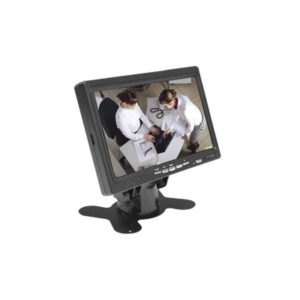 Monitor 7″ TFT-LCD ideal para colocar en vehículos o DVR/NVR.  Entradas de video HDMI, VGA y RCA (CVBS)