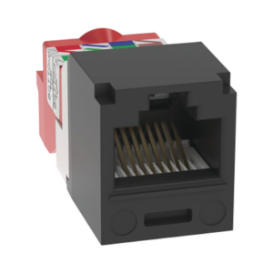 Conector Jack RJ45 Estilo T, Mini-Com, Categoría 5e, de 8 posiciones y 8 cables, Color Negro