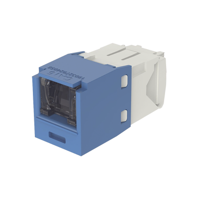 CJH688TGBU p Conector Jack RJ45 Estilo TG con Ventana, Mini-Com, Categoría 6, de 8 posiciones y 8 cables, Color Azul Conector Jack RJ45 Estilo TG con Ventana, Mini-Com, Categoría 6, de 8 posiciones y 8 cables, Color Azul
