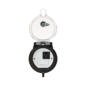 Dispositivo Circular de Puertos de Acceso a Datos, Con Dos Espacios Para Módulos Mini-Com y Un Receptáculo NEMA 5-15R, Protección IP66, de 3″ de Diámetro