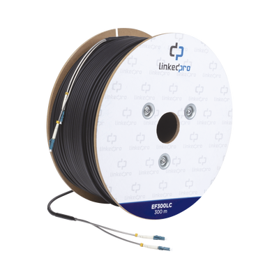 EF300LC p Carrete de Fibra Óptica Monomodo con conectores LC-LC Duplex, Reforzada con Kevlar, de 300 metros Carrete de Fibra Óptica Monomodo con conectores LC-LC Duplex, Reforzada con Kevlar, de 300 metros