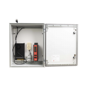 Switch PoE Industrial para exterior / 8 puertos Gigabit con 8 puertos PoE 802.3at / Protección térmica 2P, 16A, Corriente Alterna 400 Vca