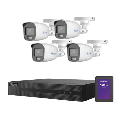 HL1080CV A 512GB p Kit TurboHD 1080p + SSD 500 GB / DVR 4 Canales / 4 Cámaras Bala ColorVu con Micrófono Integrado / Fuente de Poder / Accesorios de Instalación Kit TurboHD 1080p + SSD 500 GB / DVR 4 Canales / 4 Cámaras Bala ColorVu con Micrófono Integrado / Fuente de Poder / Accesorios de Instalación