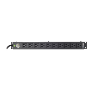 Tomacorriente Horizontal (PDU) de 10 Contactos (NEMA 5-15R) Rack 19″ 1UR. Voltaje Entrada/Salida: 120Vca/15A