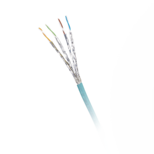 Bobina de Cable Blindado S/FTP Categoría 6A, Uso Industrial con Resistencia al Aceite, Rayos UV y Abrasión, Multifilar (Flexible), Color Azul Cerceta, Bobina de 500m