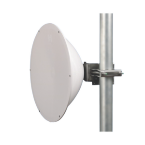 Antena direccional de Alto Rendimiento/ Parábola profunda para mayor aislamiento al ruido / 24.5 dBi / (4.9 – 6.4 GHz) / Conectores N-Hembra / Fácil Montaje y Soporte de acero inoxidable / Radomo Incluido