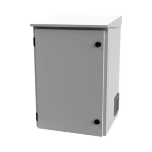Gabinete de Exterior con Rack de 19″ de 16U con Ventiladores y Termostato (Montaje a poste o torre se vende por separado).