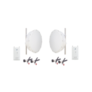 Kit de 2 radios R5ACLITE, 2 antenas de 30 dBi con rango de frecuencias (4.9-6.5 GHz), incluye jumpers y radomo, ideal para distancias de hasta 30km