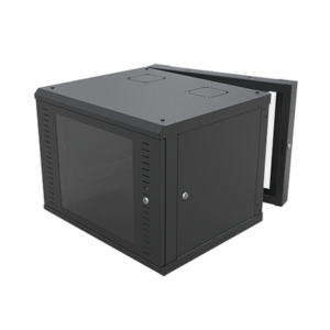 Gabinete Abatible de Pared (Con Marco Trasero) con Rack 19″ de 9 Unidades. Ventana de Cristal Templado.