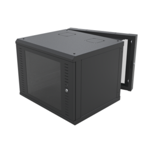 Gabinete Abatible de Pared (Con Marco Trasero) con Rack 19″ de 12 Unidades. Ventana de Cristal Templado.
